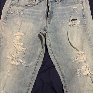 American Eagle Outfitters Light Blue Distressed Skinny Stretch Jeans